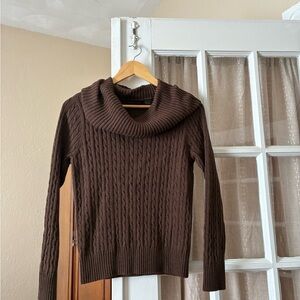100% Cotton JEANNE PIERRE Chocolate Cowl Neck Sweater